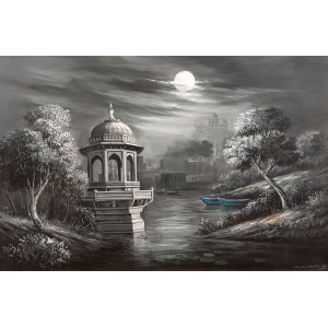 G. N. Qazi, 24 x 36 inch, Acrylic on Canvas, Cityscape Painting, AC-GNQ-091